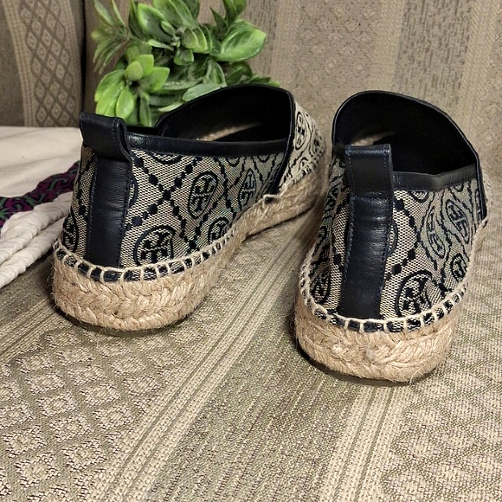 Tory Burch Beige and Black Logo Espadrilles - Picture 13 of 16